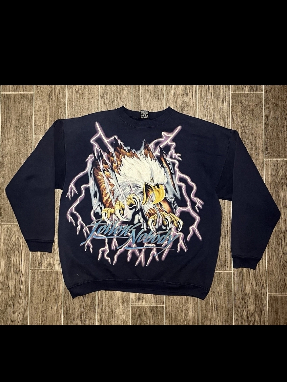 VTG American Thunder  Sweatshirt Mens XL Lightning Eagle AOP Blue Made In USA